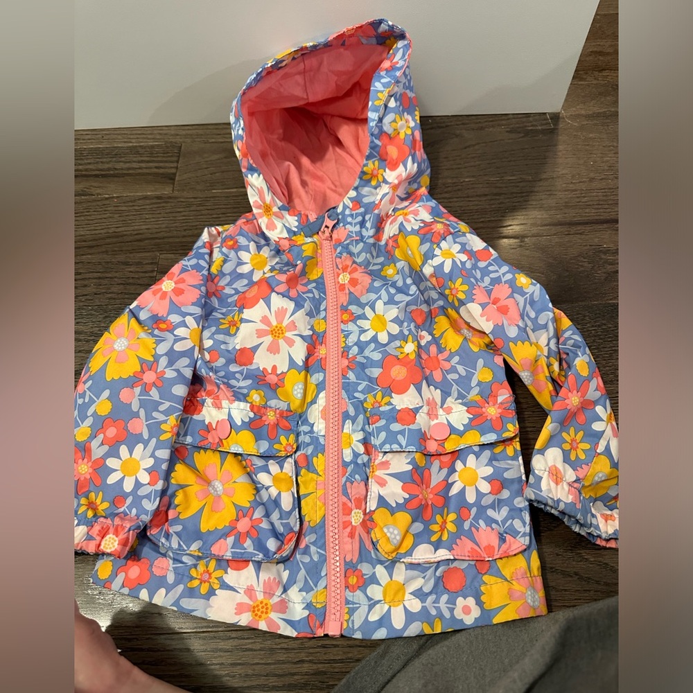 Cat and Jack Floral Water Resistant Jacket. Hoodie, pockets, size 2T, zipper up